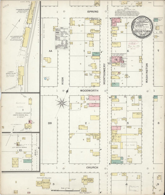 Sanborn Fire Insurance Map from Uniontown, Whitman County, Washington (1893), Sheet #0001 - Historic Sanborn Fire Insurance Map Print, vintage old map wall art, antique decor, genealogy gift, Washington Washington map
