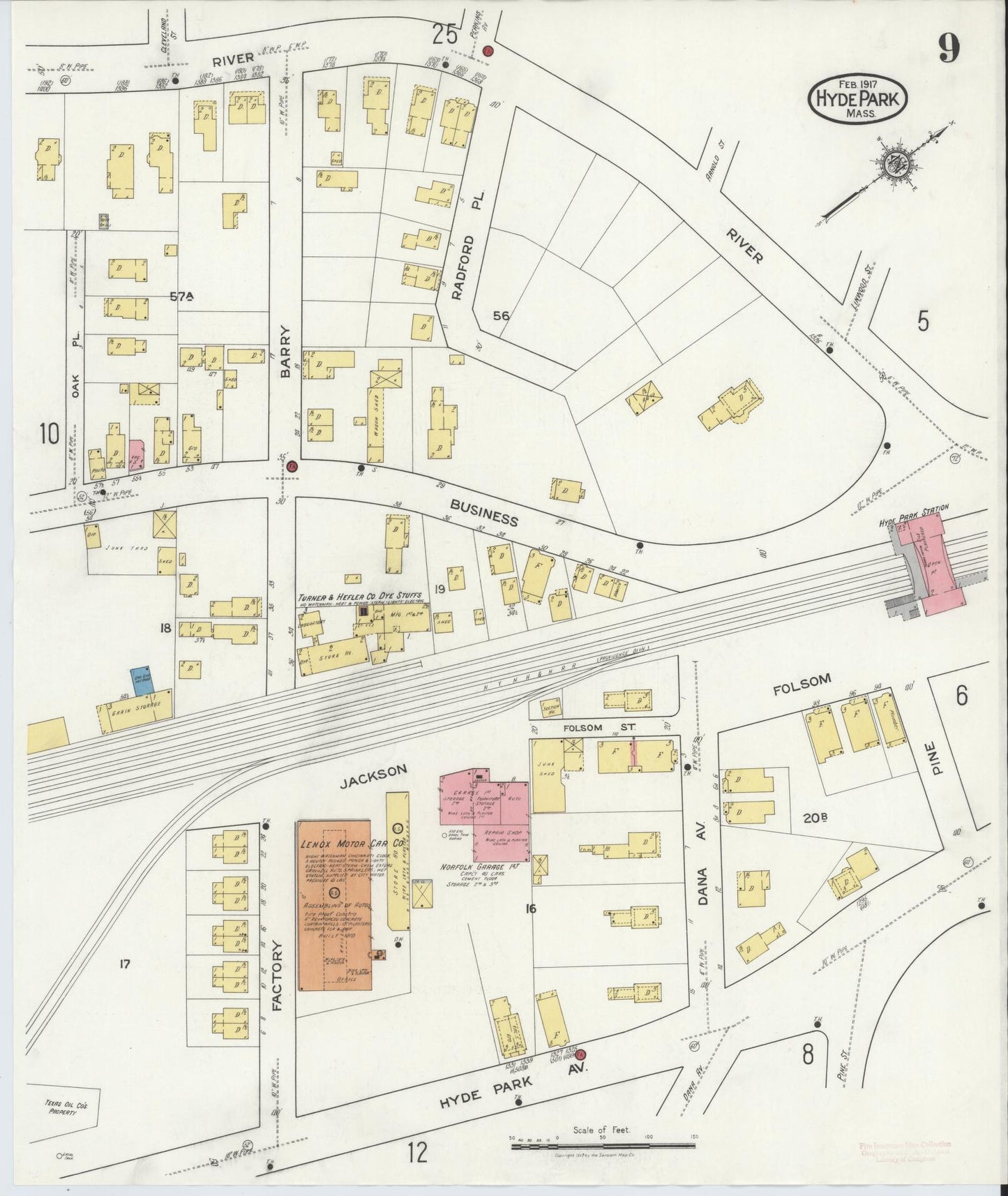 Sanborn Fire Insurance Map from Hyde Park, Norfolk County, Massachusetts (1917), Sheet #0009 - Complete Map Set gallery image, historic Sanborn map, vintage wall art, Massachusetts Massachusetts