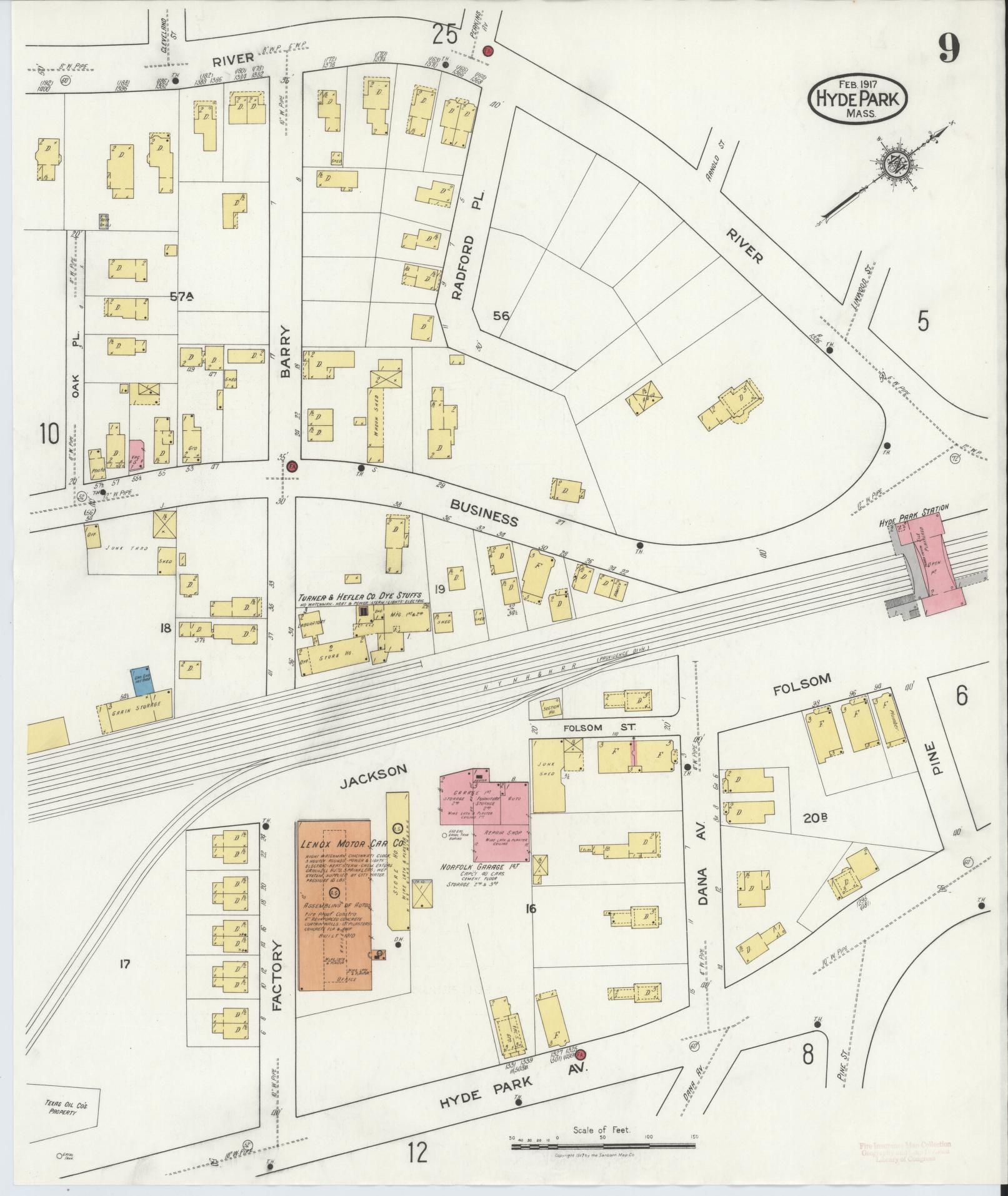 Sanborn Fire Insurance Map from Hyde Park, Norfolk County, Massachusetts (1917), Sheet #0009 - Complete Map Set gallery image, historic Sanborn map, vintage wall art, Massachusetts Massachusetts