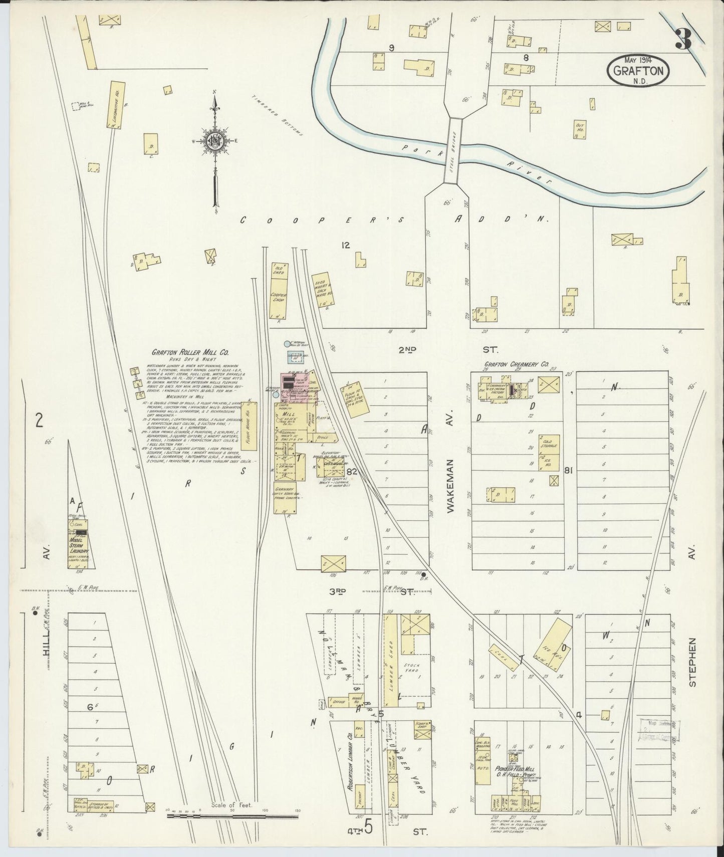 Sanborn Fire Insurance Map from Grafton, Walsh County, North Dakota (1914), Sheet #0003 - Complete Map Set gallery image, historic Sanborn map, vintage wall art, North Dakota North Dakota