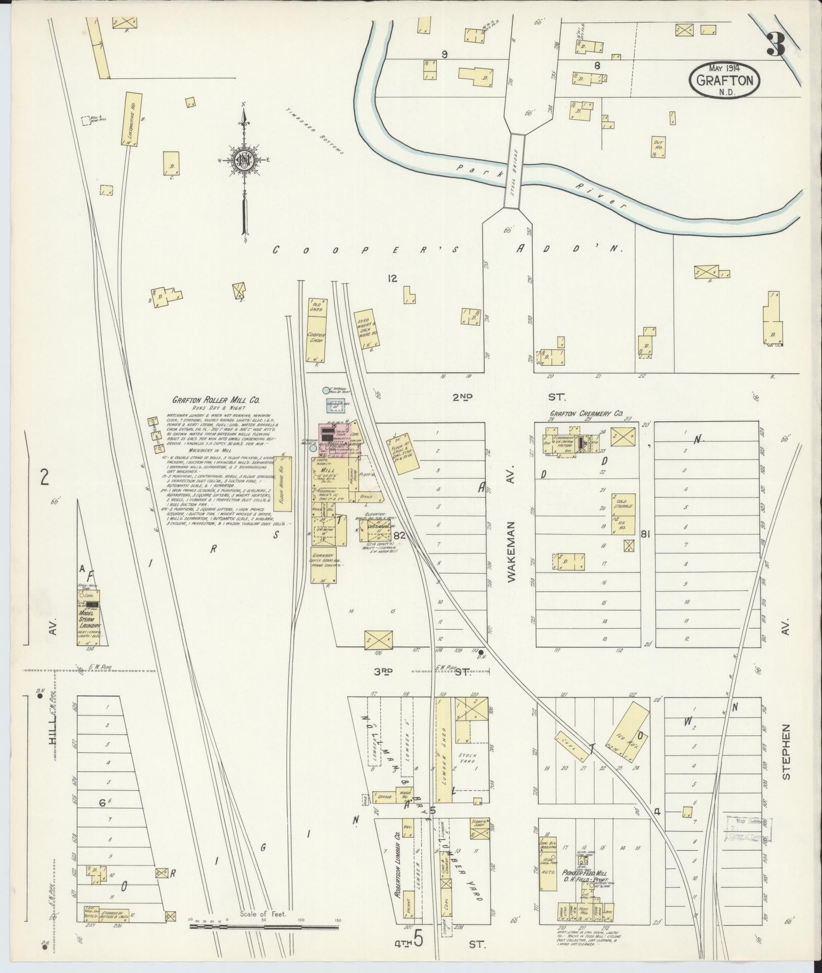 Sanborn Fire Insurance Map from Grafton, Walsh County, North Dakota (1914), Sheet #0003 - Complete Map Set gallery image, historic Sanborn map, vintage wall art, North Dakota North Dakota