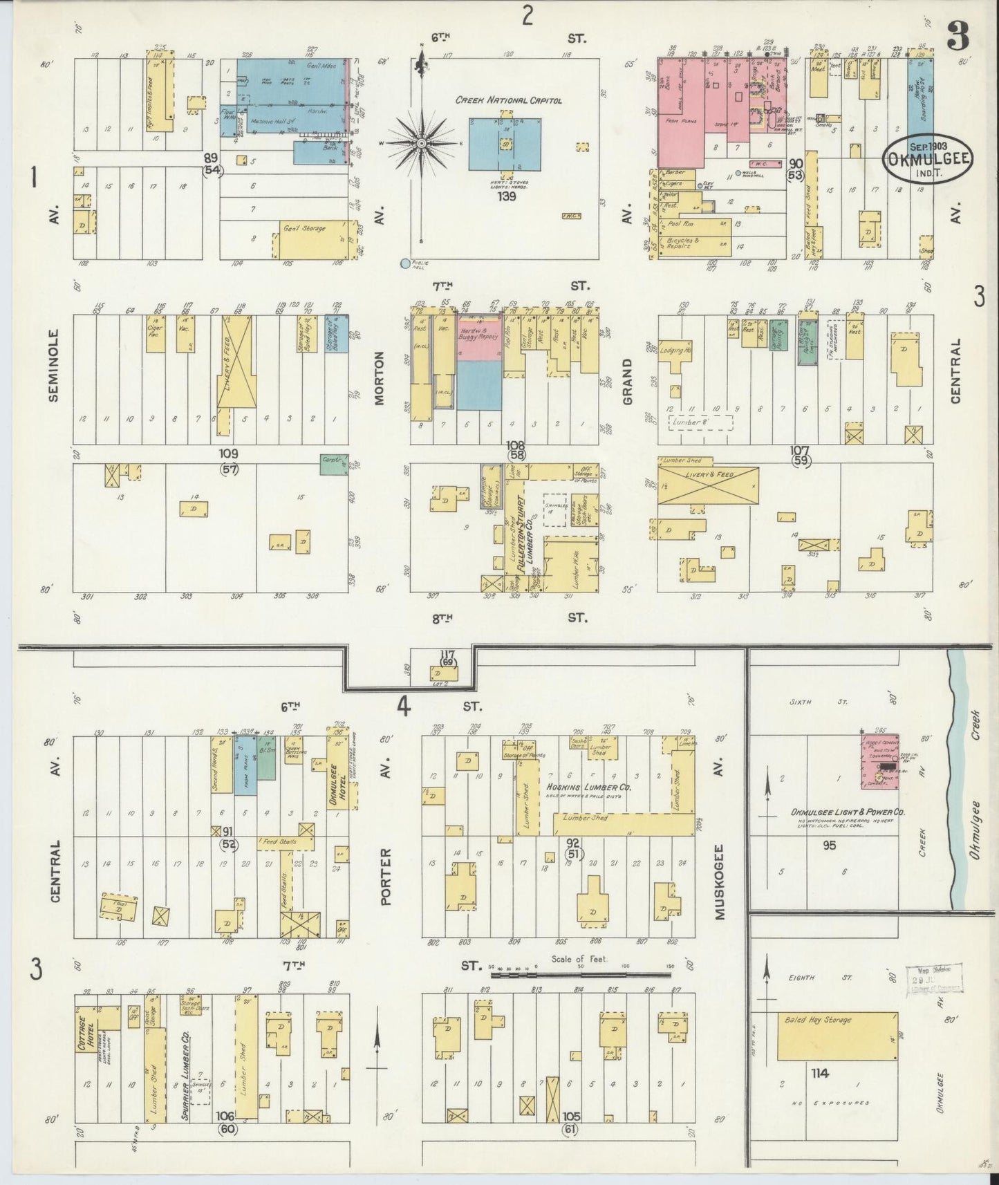 Sanborn Fire Insurance Map from Okmulgee, Okmulgee County, Oklahoma (1903), Sheet #0003 - Complete Map Set gallery image, historic Sanborn map, vintage wall art, Oklahoma Oklahoma