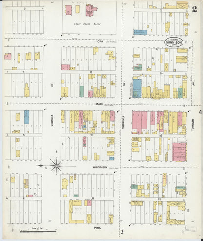 Sanborn Fire Insurance Map from Gunnison, Gunnison County, Colorado (1902), Sheet #0002 - Complete Map Set gallery image, historic Sanborn map, vintage wall art, Colorado Colorado