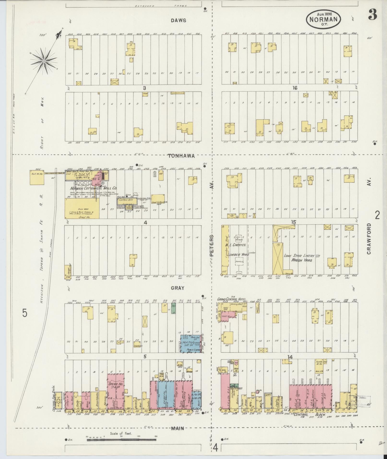 Sanborn Fire Insurance Map from Norman, Cleveland County, Oklahoma (1898), Sheet #0003 - Complete Map Set gallery image, historic Sanborn map, vintage wall art, Oklahoma Oklahoma