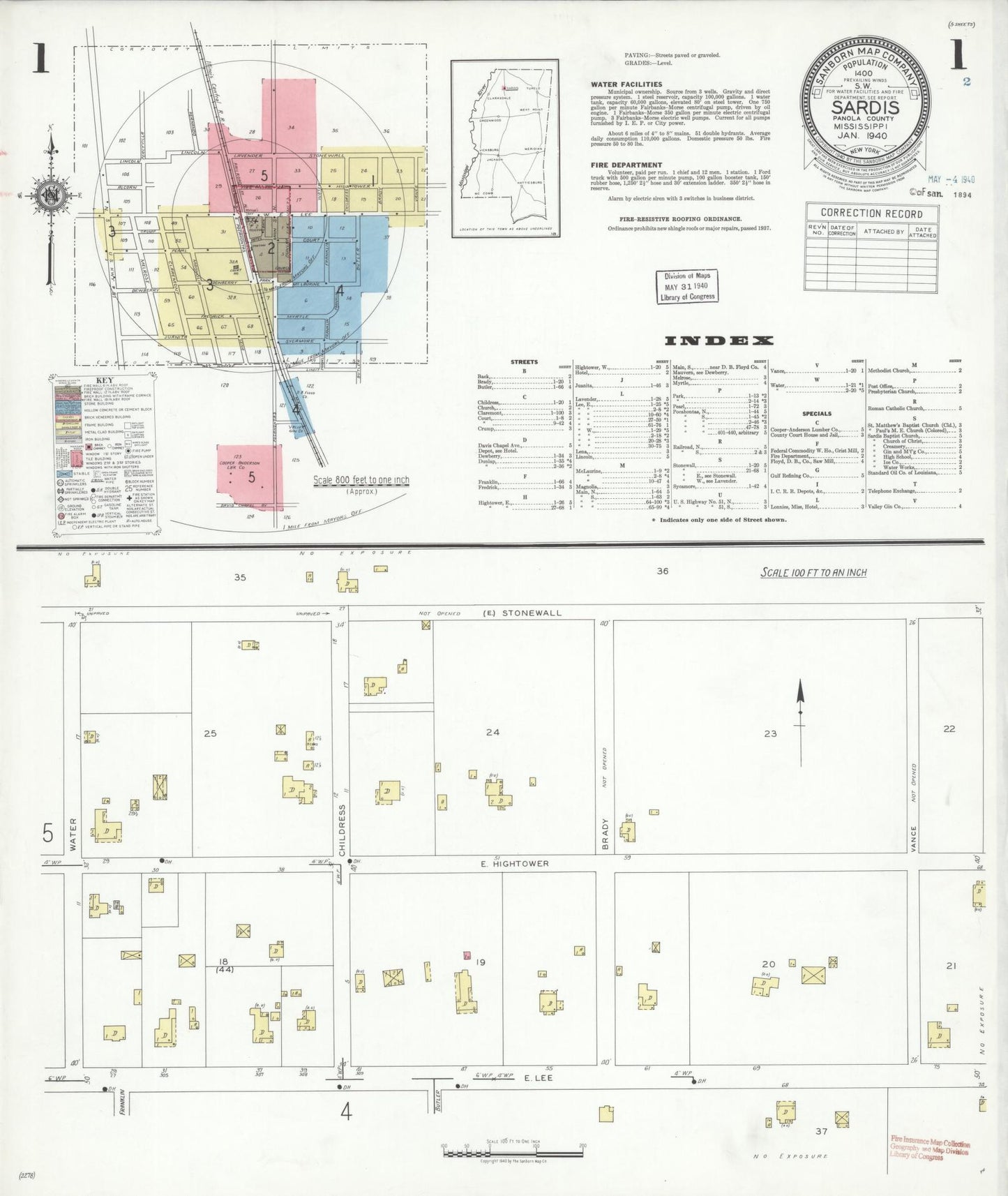 Sanborn Fire Insurance Map from Sardis, Panola County, Mississippi (1940), Sheet #0001 - Historic Sanborn Fire Insurance Map Print, vintage old map wall art, antique decor, genealogy gift, Mississippi Mississippi map