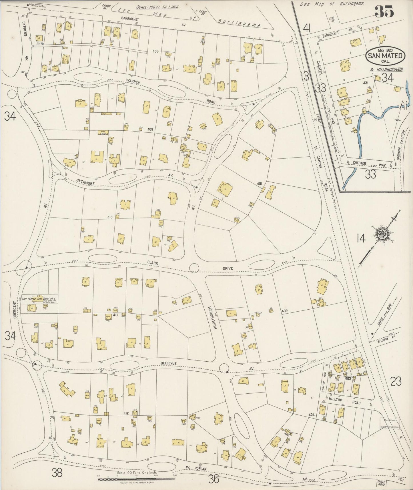 Sanborn Fire Insurance Map from San Mateo, San Mateo County, California (1920), Sheet #0035 - Complete Map Set gallery image, historic Sanborn map, vintage wall art, California California