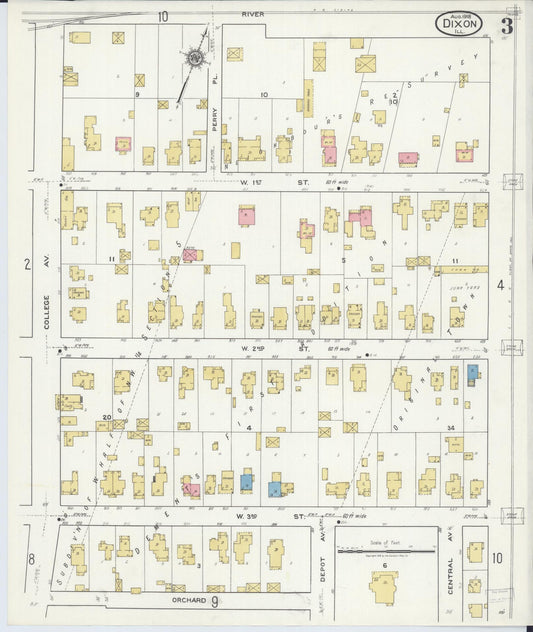 Sanborn Fire Insurance Map from Dixon, Lee County, Illinois (1918), Sheet #0003 - Historic Sanborn Fire Insurance Map Print, vintage old map wall art, antique decor, genealogy gift, Illinois Illinois map