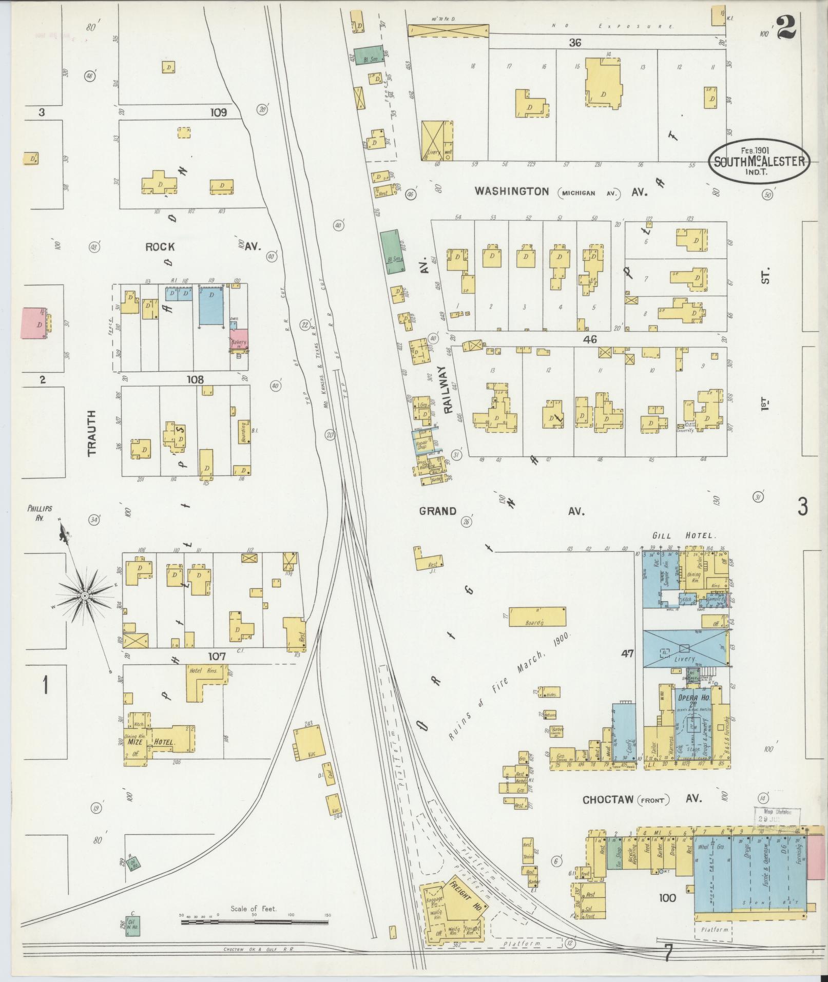 Sanborn Fire Insurance Map from South McAlester, Pittsburg County, Oklahoma (1901), Sheet #0002 - Historic Sanborn Fire Insurance Map Print, vintage old map wall art, antique decor, genealogy gift, Oklahoma Oklahoma map