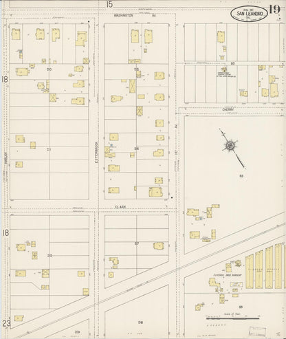 Sanborn Fire Insurance Map from San Leandro, Alameda County, California (1917), Sheet #0019 - Complete Map Set gallery image, historic Sanborn map, vintage wall art, California California