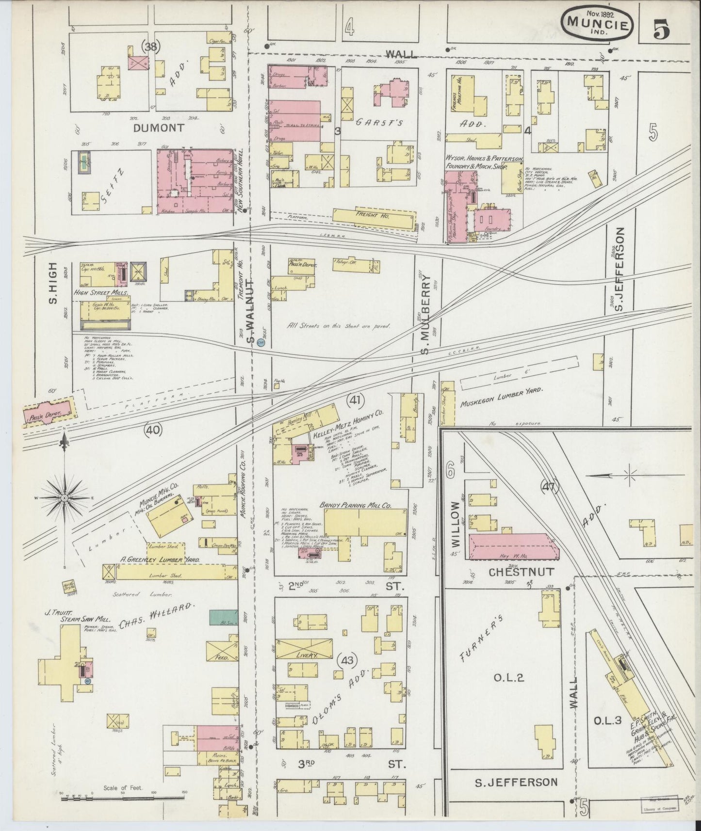 Sanborn Fire Insurance Map from Muncie, Delaware County, Indiana (1892), Sheet #0005 - Historic Sanborn Fire Insurance Map Print, vintage old map wall art, antique decor, genealogy gift, Indiana Indiana map