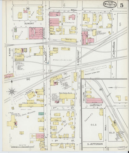 Sanborn Fire Insurance Map from Muncie, Delaware County, Indiana (1892), Sheet #0005 - Historic Sanborn Fire Insurance Map Print, vintage old map wall art, antique decor, genealogy gift, Indiana Indiana map