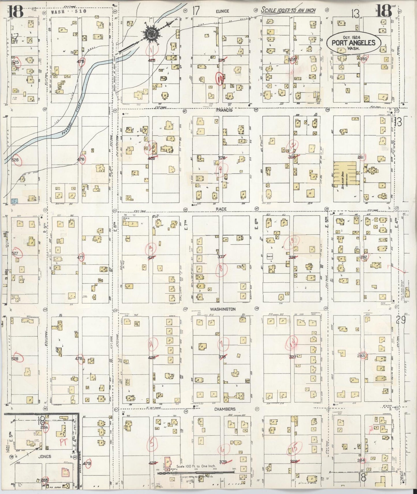 Sanborn Fire Insurance Map from Port Angeles, Clallam County, Washington (1949), Sheet #0018 - Complete Map Set gallery image, historic Sanborn map, vintage wall art, Washington Washington