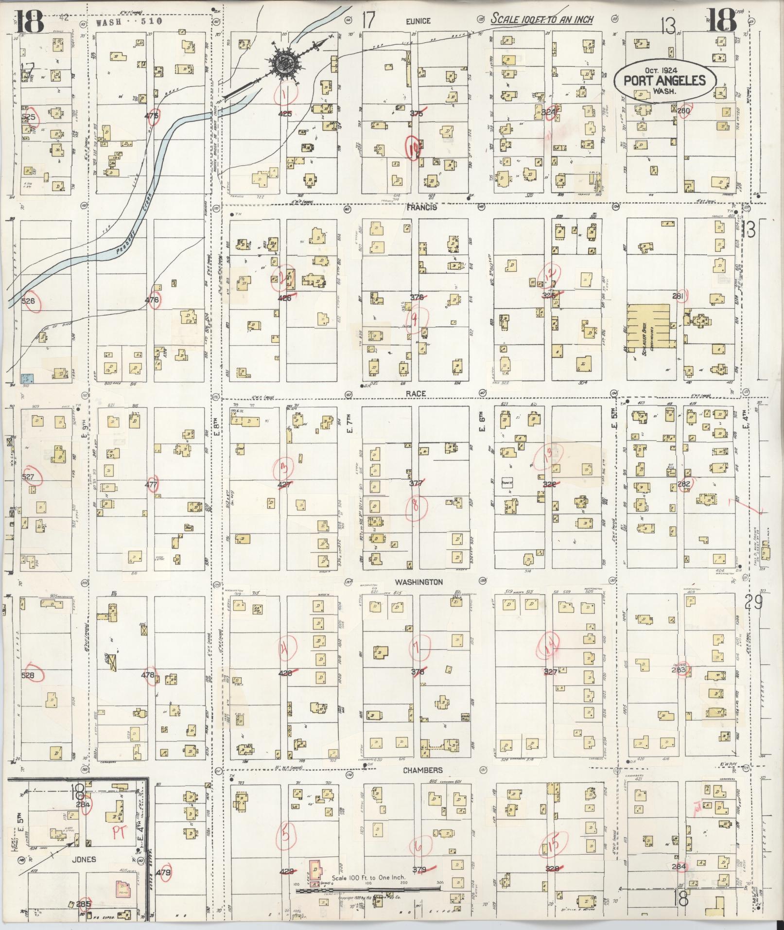 Sanborn Fire Insurance Map from Port Angeles, Clallam County, Washington (1949), Sheet #0018 - Complete Map Set gallery image, historic Sanborn map, vintage wall art, Washington Washington