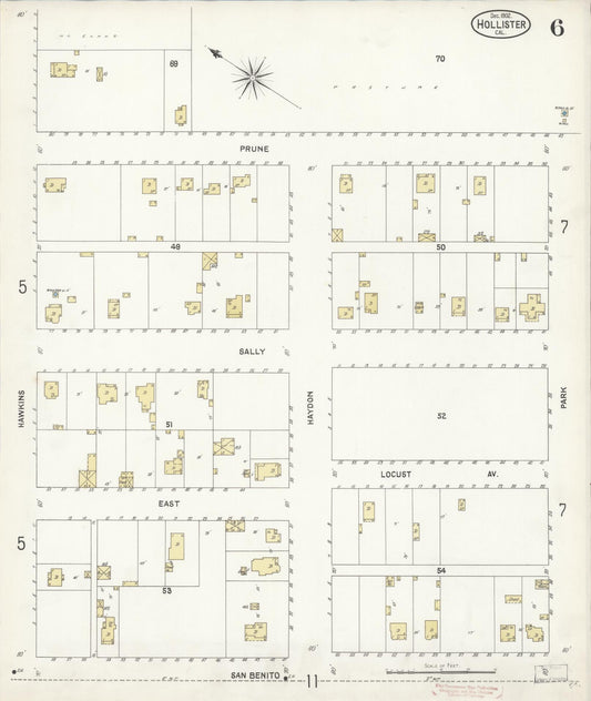 Sanborn Fire Insurance Map from Hollister, San Benito County, California (1902), Sheet #0006 - Historic Sanborn Fire Insurance Map Print, vintage old map wall art, antique decor, genealogy gift, California California map