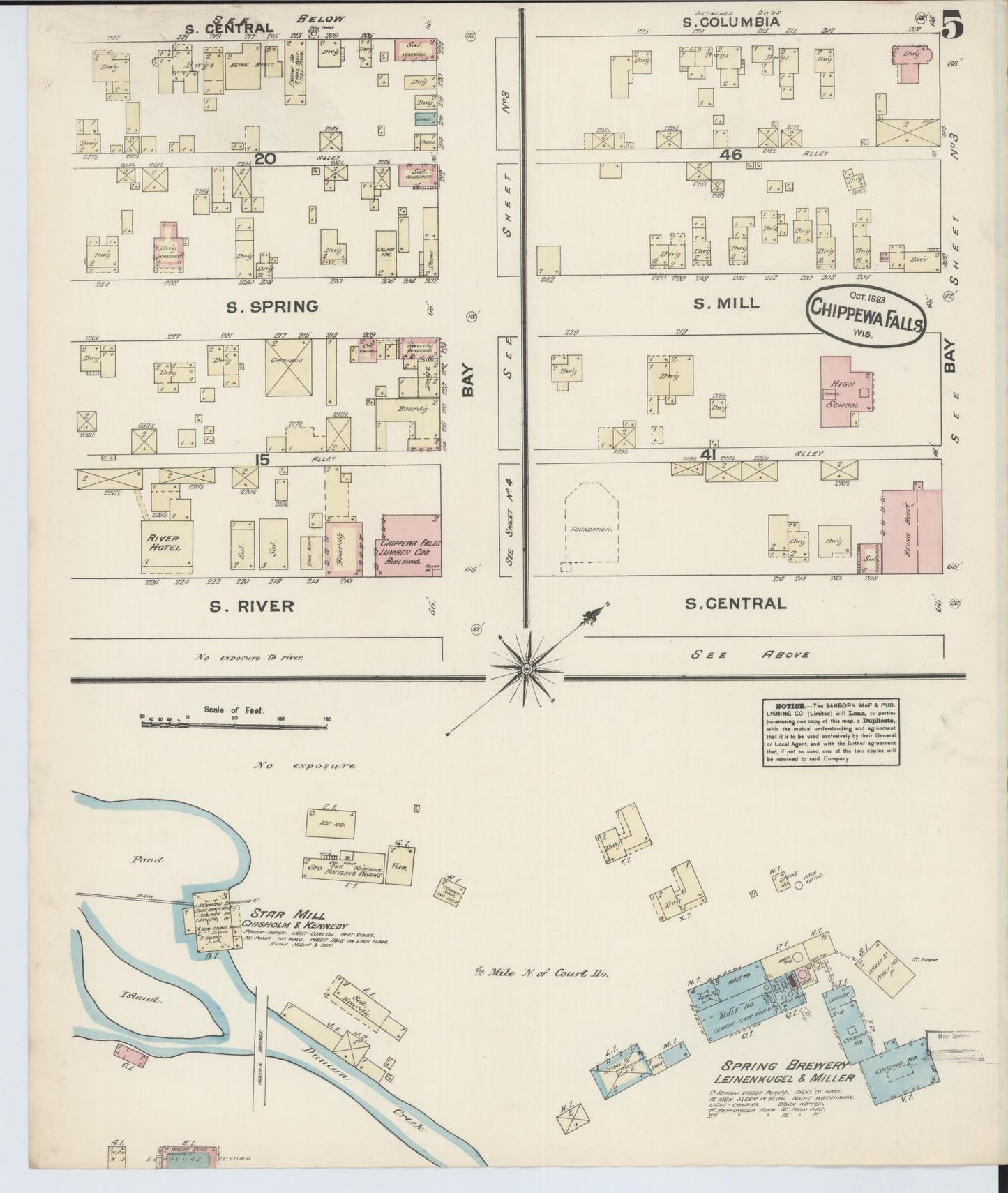 Sanborn Fire Insurance Map from Chippewa Falls, Chippewa County, Wisconsin (1883), Sheet #0005 - Historic Sanborn Fire Insurance Map Print, vintage old map wall art, antique decor, genealogy gift, Wisconsin Wisconsin map