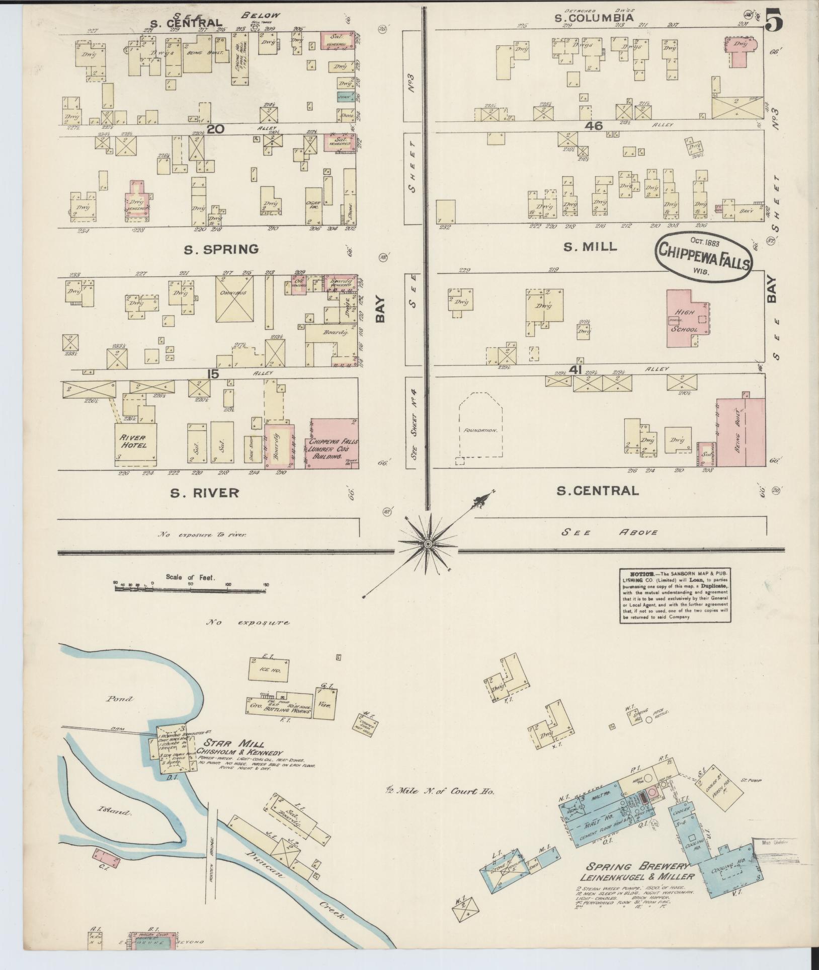 Sanborn Fire Insurance Map from Chippewa Falls, Chippewa County, Wisconsin (1883), Sheet #0005 - Historic Sanborn Fire Insurance Map Print, vintage old map wall art, antique decor, genealogy gift, Wisconsin Wisconsin map
