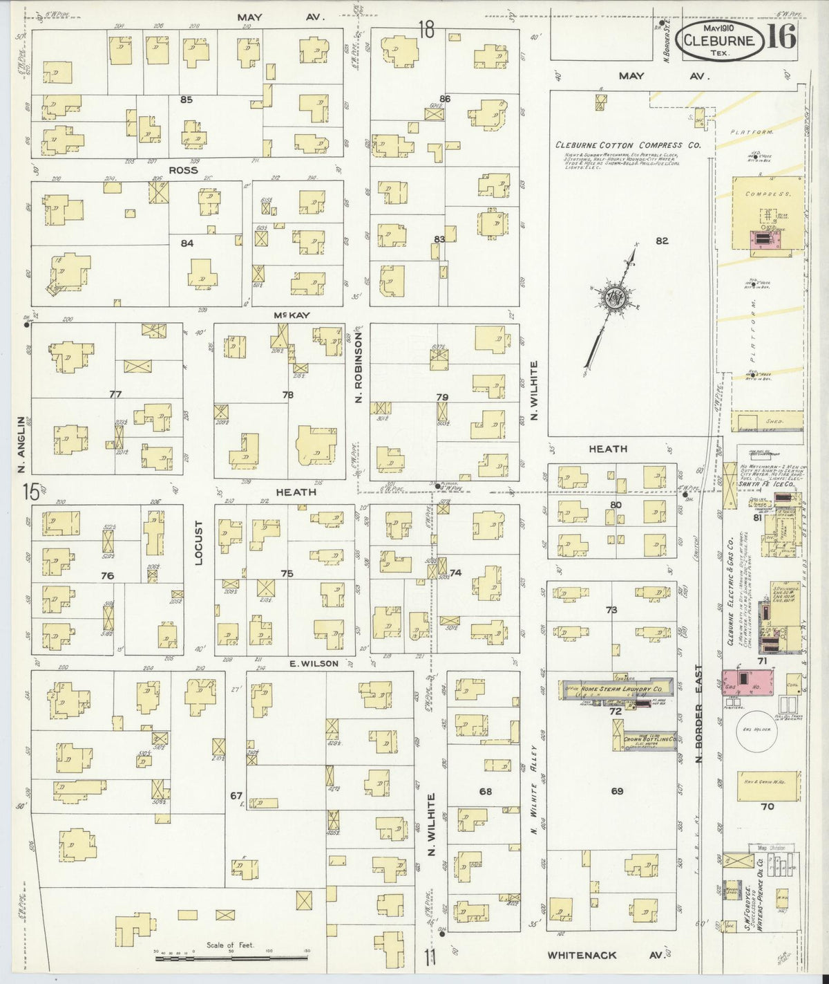 Sanborn Fire Insurance Map from Cleburne, Johnson County, Texas (1910), Sheet #0016 - Complete Map Set gallery image, historic Sanborn map, vintage wall art, Texas Texas