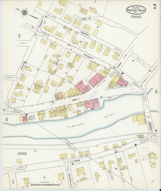 Sanborn Fire Insurance Map from Pawtuxet Valley, Kent and Providence Counties, Rhode Island (1911), Sheet #0007 - Historic Sanborn Fire Insurance Map Print, vintage old map wall art, antique decor, genealogy gift, Washington Washington map