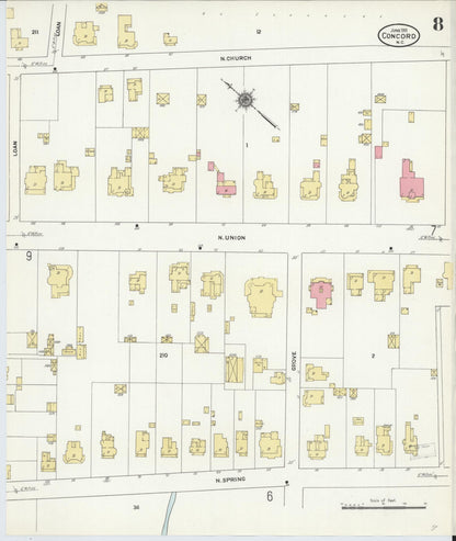 Sanborn Fire Insurance Map from Concord, Cabarrus County, North Carolina (1911), Sheet #0008 - Complete Map Set gallery image, historic Sanborn map, vintage wall art, North Carolina North Carolina