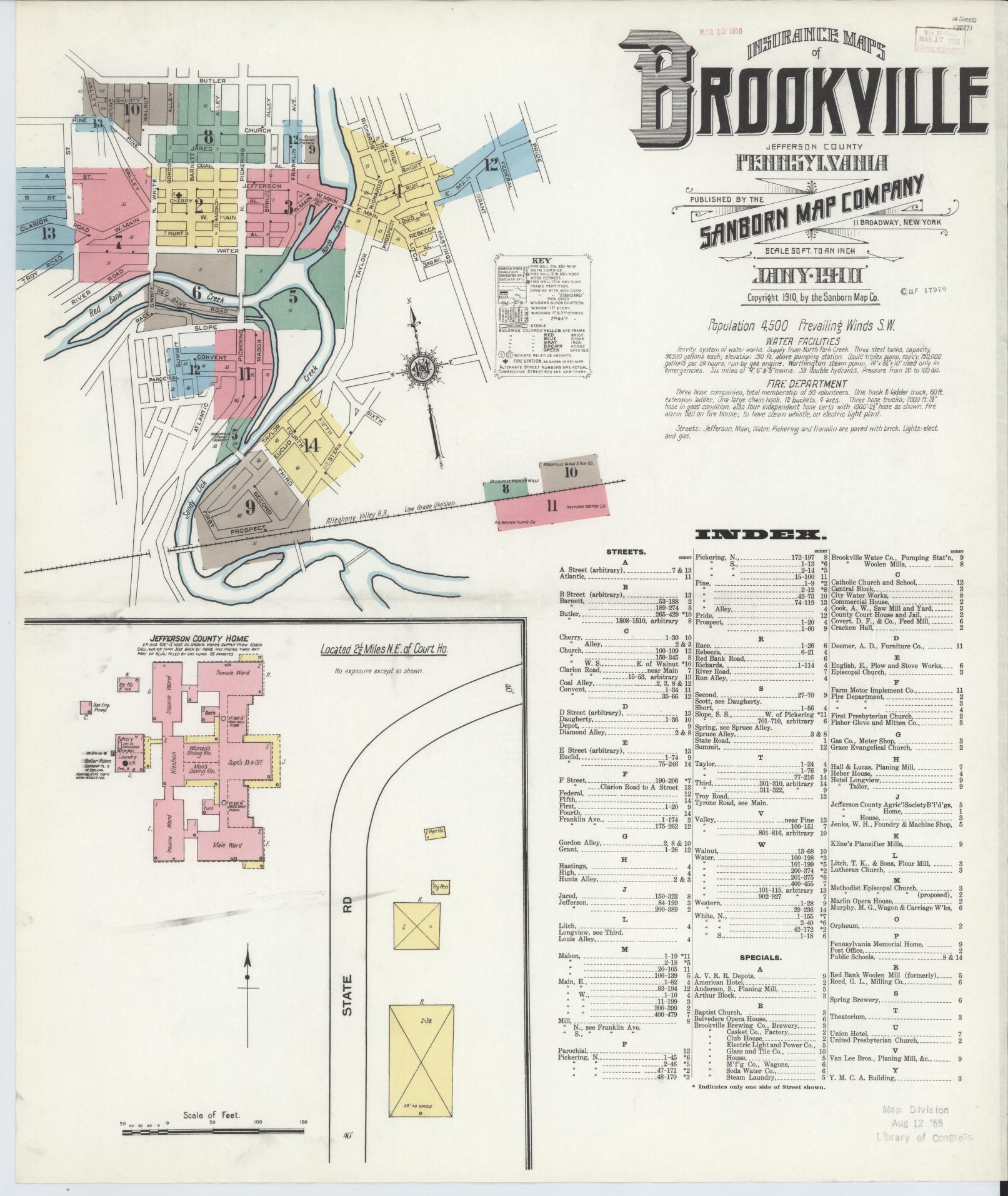 Sanborn Fire Insurance Map from Brookville, Jefferson County, Pennsylvania (1910), Sheet #0001 - Historic Sanborn Fire Insurance Map Print, vintage old map wall art, antique decor, genealogy gift, Pennsylvania Pennsylvania map