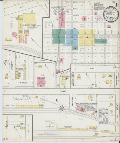 Sanborn Fire Insurance Map from Bushnell, Mcdonough County, Illinois (1893), Sheet #0001 - Historic Sanborn Fire Insurance Map Print, vintage old map wall art, antique decor, genealogy gift, Illinois Illinois map