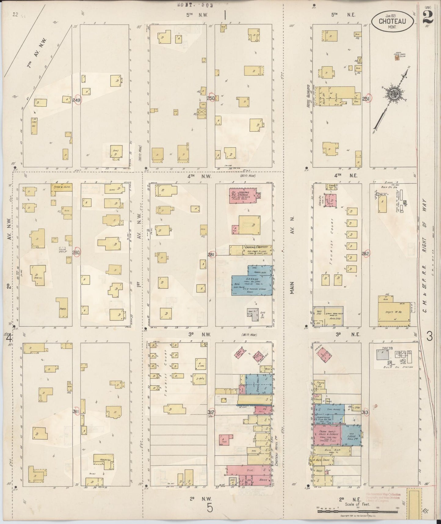 Sanborn Fire Insurance Map from Choteau, Teton County, Montana (1943), Sheet #0002 - Historic Sanborn Fire Insurance Map Print, vintage old map wall art, antique decor, genealogy gift, Montana Montana map