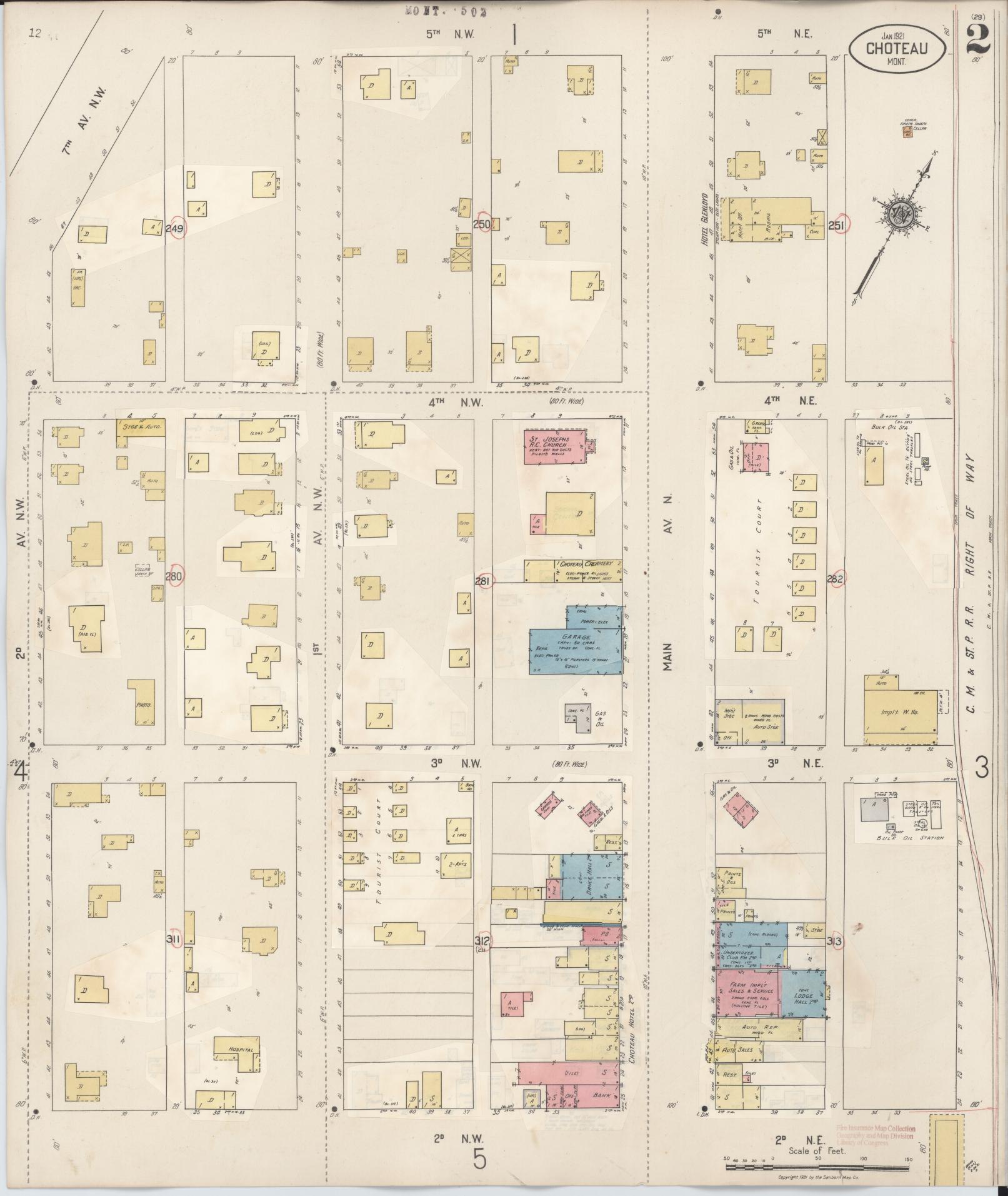 Sanborn Fire Insurance Map from Choteau, Teton County, Montana (1943), Sheet #0002 - Historic Sanborn Fire Insurance Map Print, vintage old map wall art, antique decor, genealogy gift, Montana Montana map