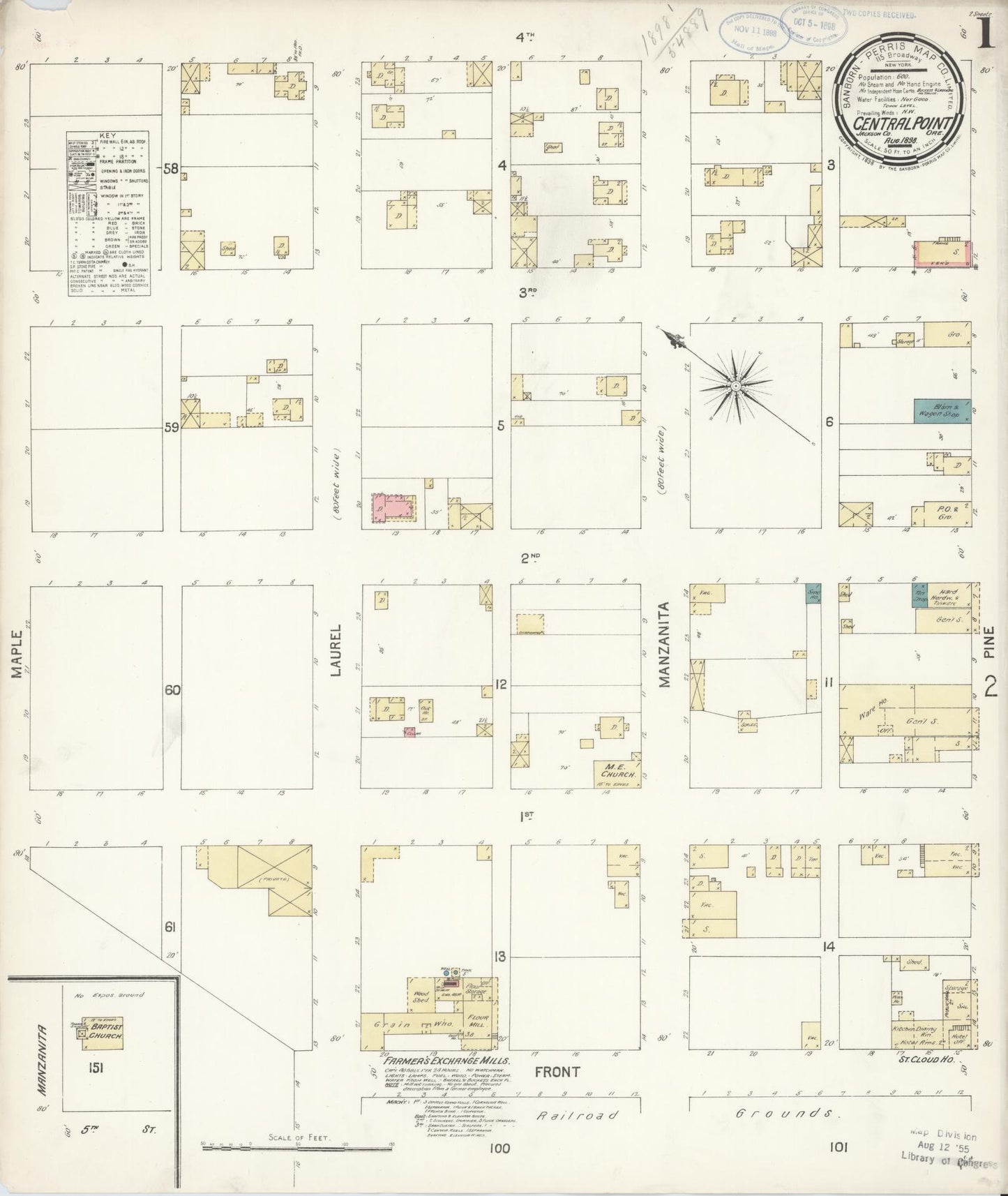 Sanborn Fire Insurance Map from Central Point, Jackson County, Oregon (1898), Sheet #0001 - Historic Sanborn Fire Insurance Map Print, vintage old map wall art, antique decor, genealogy gift, Oregon Oregon map
