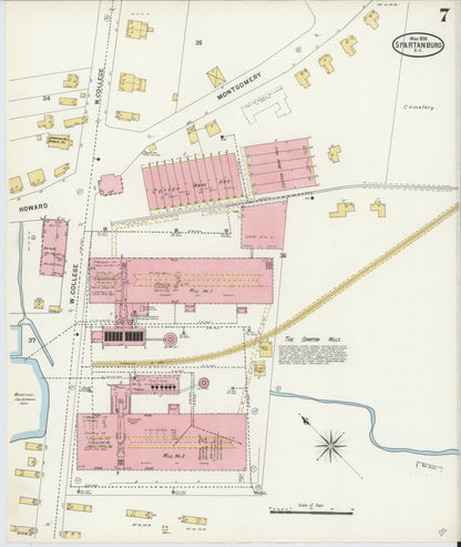Sanborn Fire Insurance Map from Spartanburg, Spartanburg County, South Carolina (1898), Sheet #0007 - Complete Map Set gallery image, historic Sanborn map, vintage wall art, South Carolina South Carolina