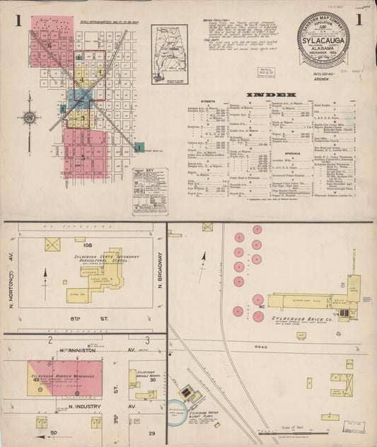 Sanborn Fire Insurance Map from Sylacauga, Talladega County, Alabama (1922), Sheet #0001 - Complete Map Set gallery image, historic Sanborn map, vintage wall art, Alabama Alabama