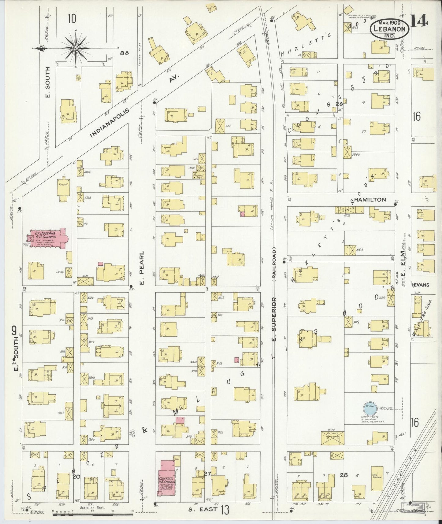 Sanborn Fire Insurance Map from Lebanon, Boone County, Indiana (1909), Sheet #0014 - Complete Map Set gallery image, historic Sanborn map, vintage wall art, Indiana Indiana
