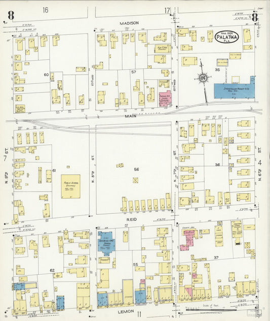 Sanborn Fire Insurance Map from Palatka, Putnam County, Florida (1924), Sheet #0008 - Historic Sanborn Fire Insurance Map Print, vintage old map wall art, antique decor, genealogy gift, Florida Florida map