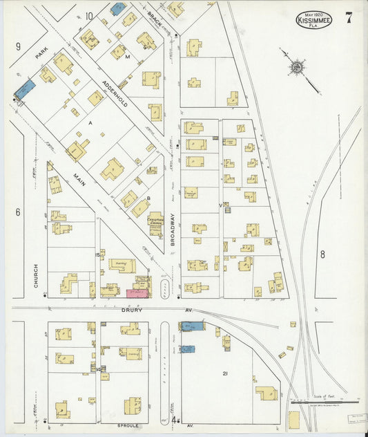 Sanborn Fire Insurance Map from Kissimmee, Osceola County, Florida (1920), Sheet #0007 - Historic Sanborn Fire Insurance Map Print, vintage old map wall art, antique decor, genealogy gift, Florida Florida map