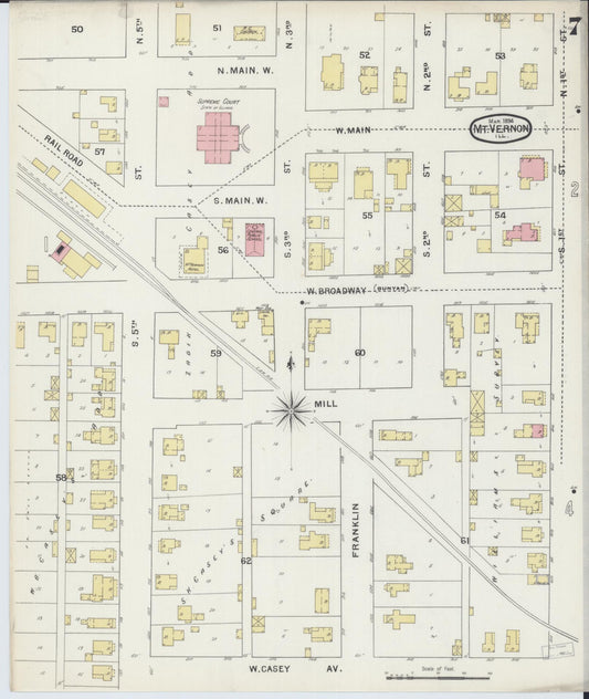 Sanborn Fire Insurance Map from Mount Vernon, Jefferson County, Illinois (1894), Sheet #0007 - Historic Sanborn Fire Insurance Map Print, vintage old map wall art, antique decor, genealogy gift, Illinois Illinois map
