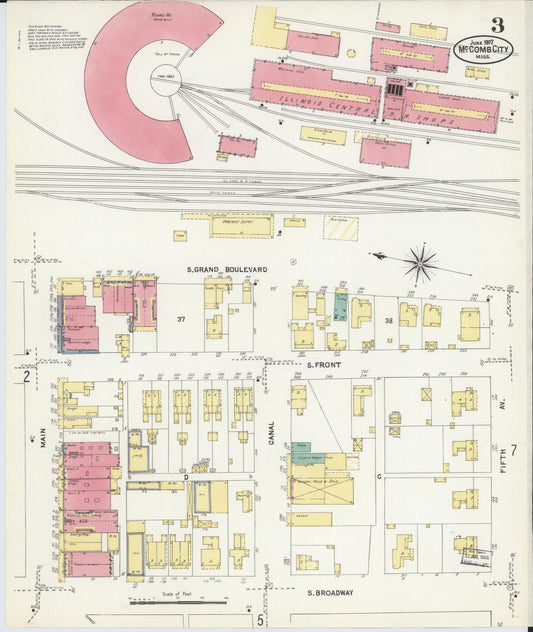 Sanborn Fire Insurance Map from McComb, Pike County, Mississippi (1907), Sheet #0003 - Historic Sanborn Fire Insurance Map Print, vintage old map wall art, antique decor, genealogy gift, Mississippi Mississippi map