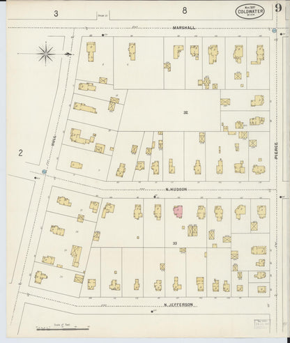 Sanborn Fire Insurance Map from Coldwater, Branch County, Michigan (1897), Sheet #0009 - Complete Map Set gallery image, historic Sanborn map, vintage wall art, Michigan Michigan