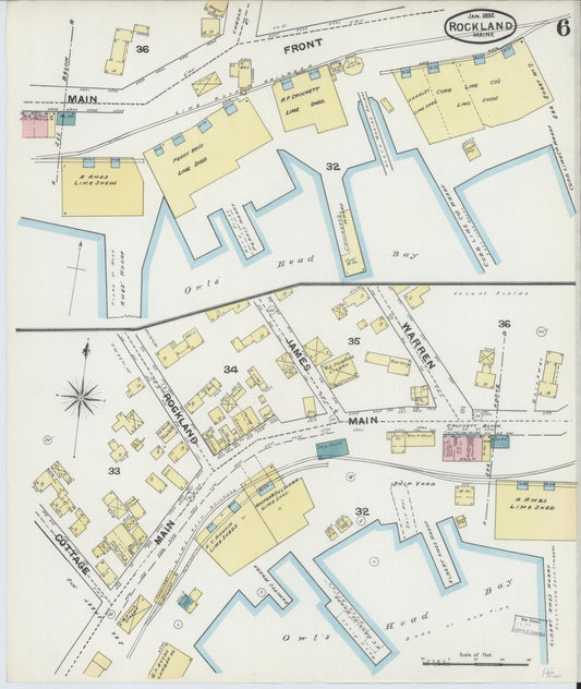 Sanborn Fire Insurance Map from Rockland, Knox County, Maine (1892), Sheet #0006 - Historic Sanborn Fire Insurance Map Print, vintage old map wall art, antique decor, genealogy gift, Maine Maine map