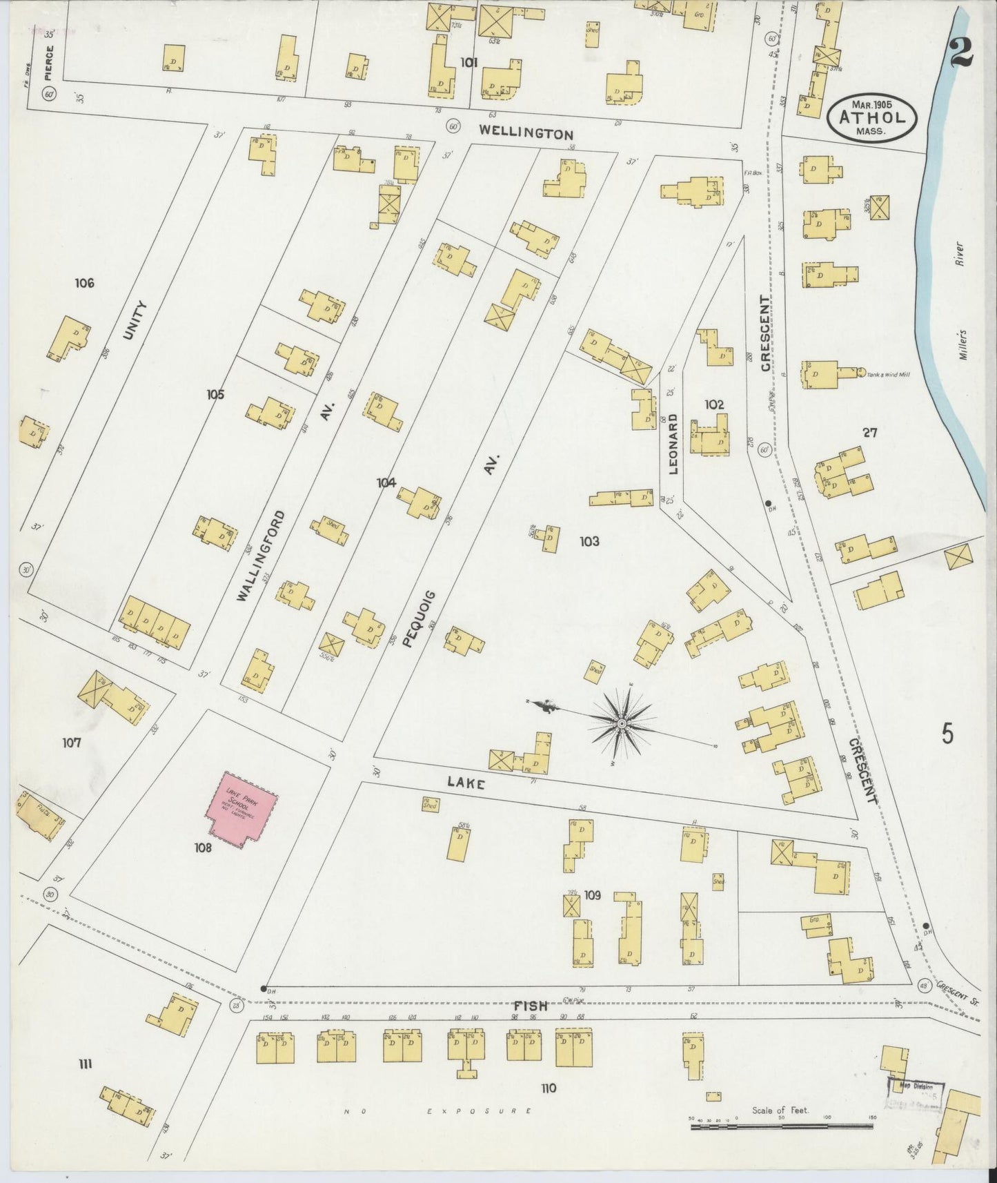 Sanborn Fire Insurance Map from Athol, Worcester County, Massachusetts (1905), Sheet #0002 - Complete Map Set gallery image, historic Sanborn map, vintage wall art, Massachusetts Massachusetts