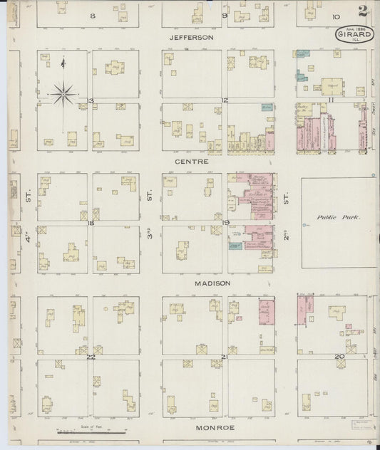 Sanborn Fire Insurance Map from Girard, Macoupin County, Illinois (1886), Sheet #0002 - Historic Sanborn Fire Insurance Map Print, vintage old map wall art, antique decor, genealogy gift, Illinois Illinois map