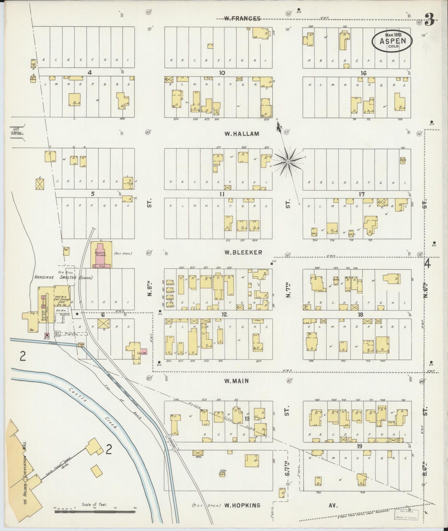 Sanborn Fire Insurance Map from Aspen, Pitkin County, Colorado (1898), Sheet #0003 - Complete Map Set gallery image, historic Sanborn map, vintage wall art, Colorado Colorado