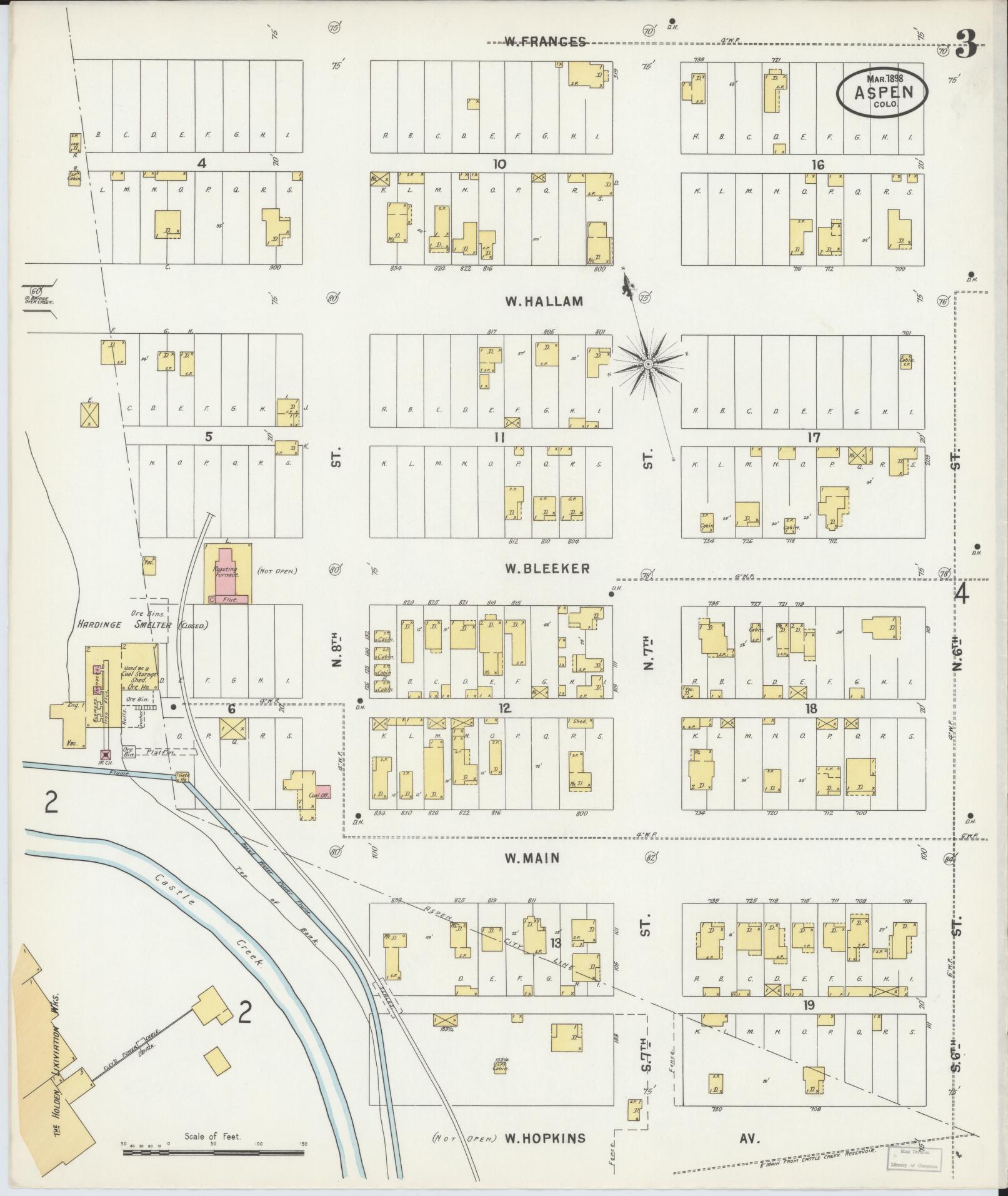 Sanborn Fire Insurance Map from Aspen, Pitkin County, Colorado (1898), Sheet #0003 - Complete Map Set gallery image, historic Sanborn map, vintage wall art, Colorado Colorado