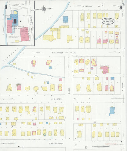 Sanborn Fire Insurance Map from Kankakee, Kankakee County, Illinois (1930), Sheet #0008 - Historic Sanborn Fire Insurance Map Print, vintage old map wall art, antique decor, genealogy gift, Illinois Illinois map