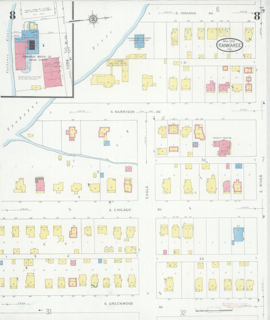 Sanborn Fire Insurance Map from Kankakee, Kankakee County, Illinois (1930), Sheet #0008 - Historic Sanborn Fire Insurance Map Print, vintage old map wall art, antique decor, genealogy gift, Illinois Illinois map
