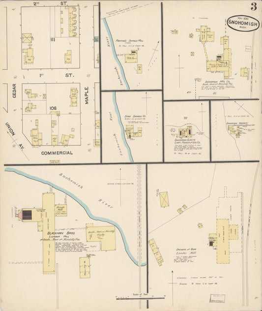 Sanborn Fire Insurance Map from Snohomish, Snohomish County, Washington (1890), Sheet #0003 - Historic Sanborn Fire Insurance Map Print, vintage old map wall art, antique decor, genealogy gift, Washington Washington map