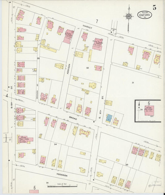 Sanborn Fire Insurance Map from Oxford, Chester County, Pennsylvania (1914), Sheet #0005 - Historic Sanborn Fire Insurance Map Print, vintage old map wall art, antique decor, genealogy gift, Pennsylvania Pennsylvania map