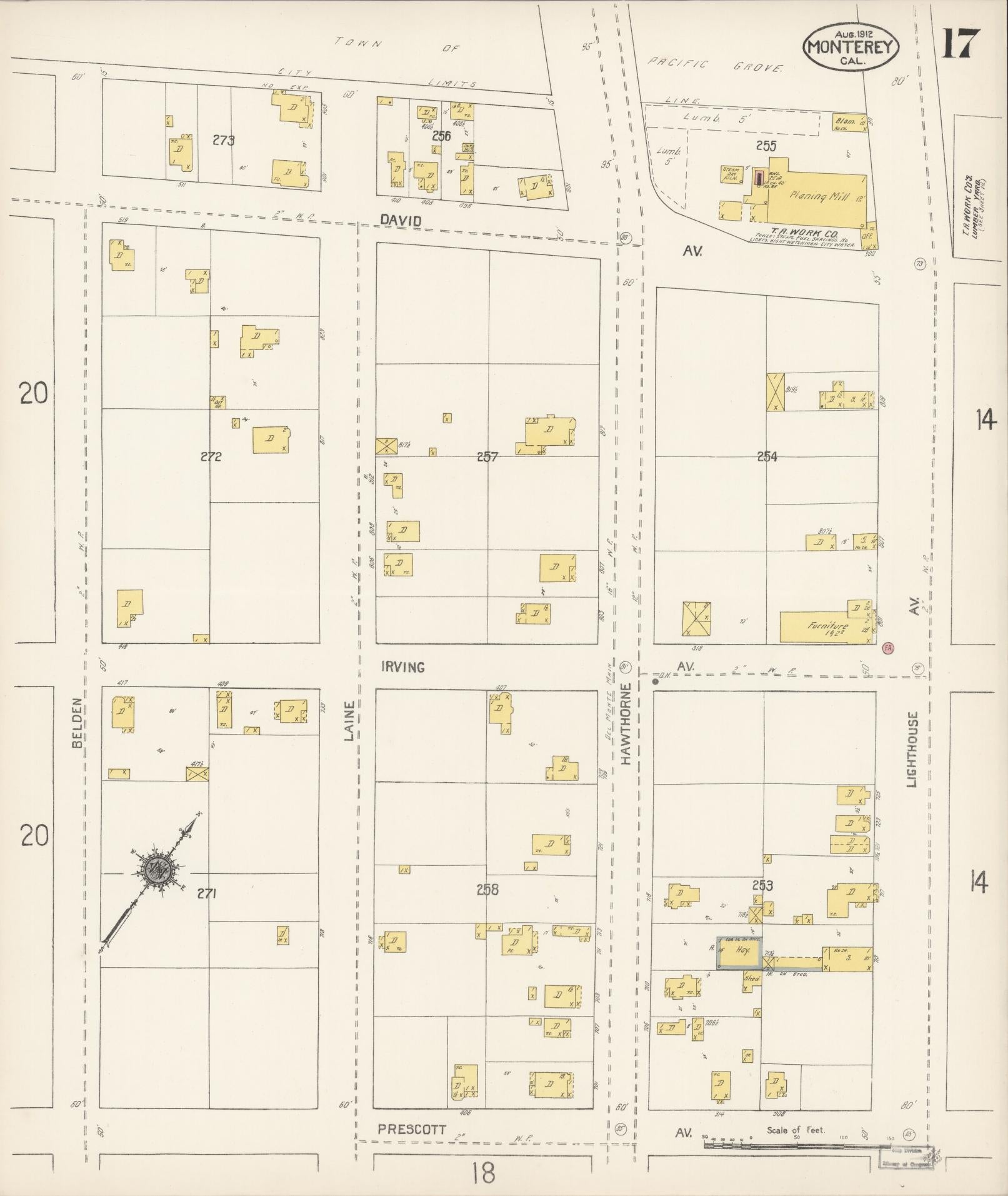 Sanborn Fire Insurance Map from Monterey, Monterey County, California (1912), Sheet #0017 - Historic Sanborn Fire Insurance Map Print, vintage old map wall art, antique decor, genealogy gift, California California map
