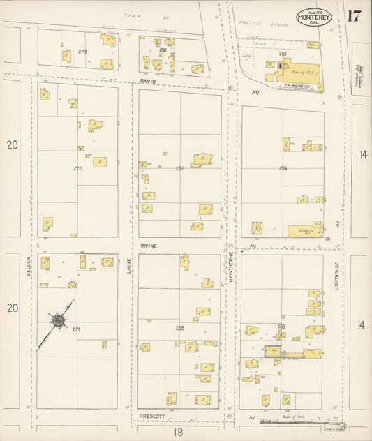 Sanborn Fire Insurance Map from Monterey, Monterey County, California (1912), Sheet #0017 - Historic Sanborn Fire Insurance Map Print, vintage old map wall art, antique decor, genealogy gift, California California map