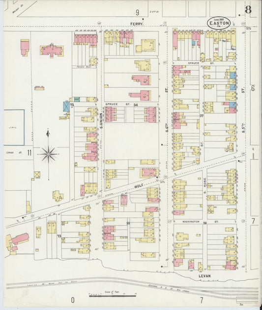 Sanborn Fire Insurance Map from Easton, Northampton County, Pennsylvania (1897), Sheet #0008 - Historic Sanborn Fire Insurance Map Print, vintage old map wall art, antique decor, genealogy gift, Pennsylvania Pennsylvania map