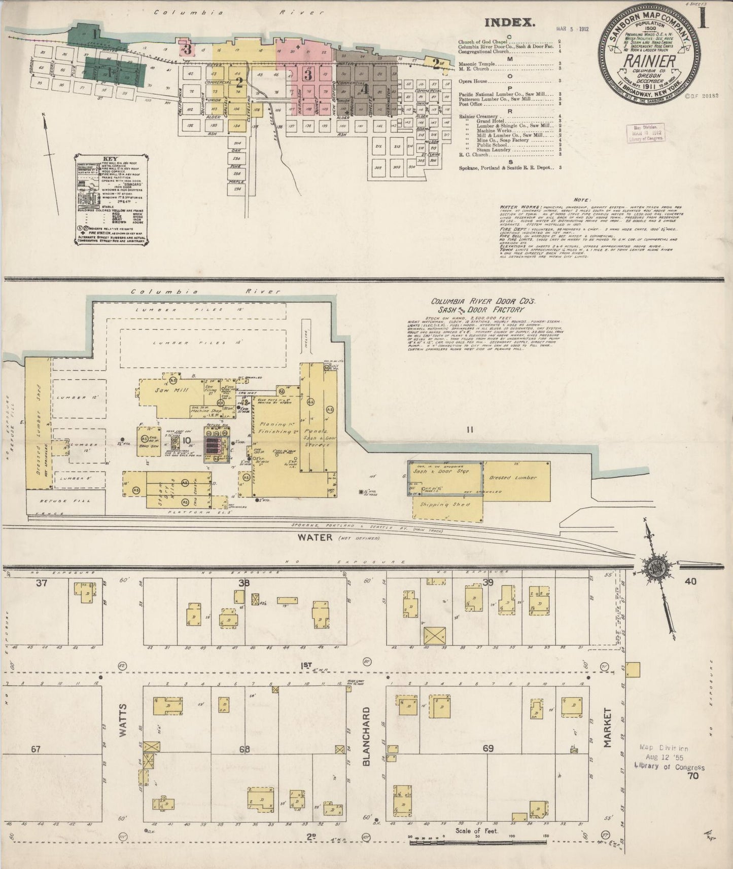 Sanborn Fire Insurance Map from Rainier, Columbia County, Oregon (1911), Sheet #0001 - Complete Map Set gallery image, historic Sanborn map, vintage wall art, Oregon Oregon