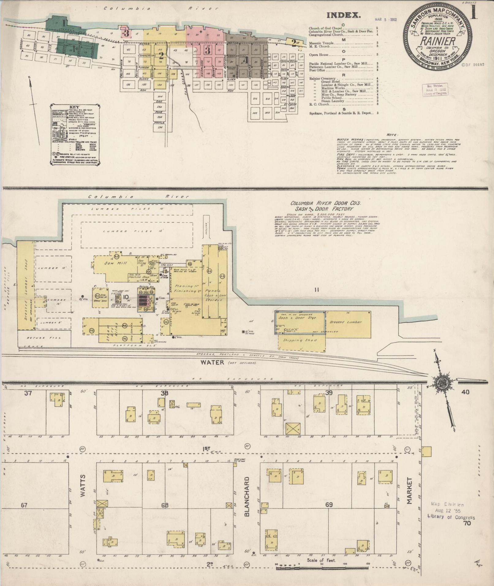 Sanborn Fire Insurance Map from Rainier, Columbia County, Oregon (1911), Sheet #0001 - Complete Map Set gallery image, historic Sanborn map, vintage wall art, Oregon Oregon